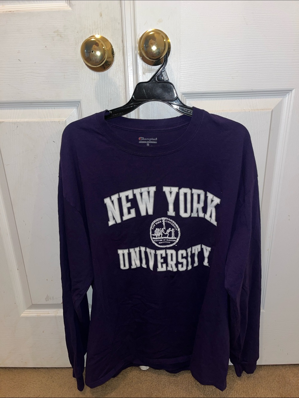 Champion Purple New York University Long Sleeve Shirt